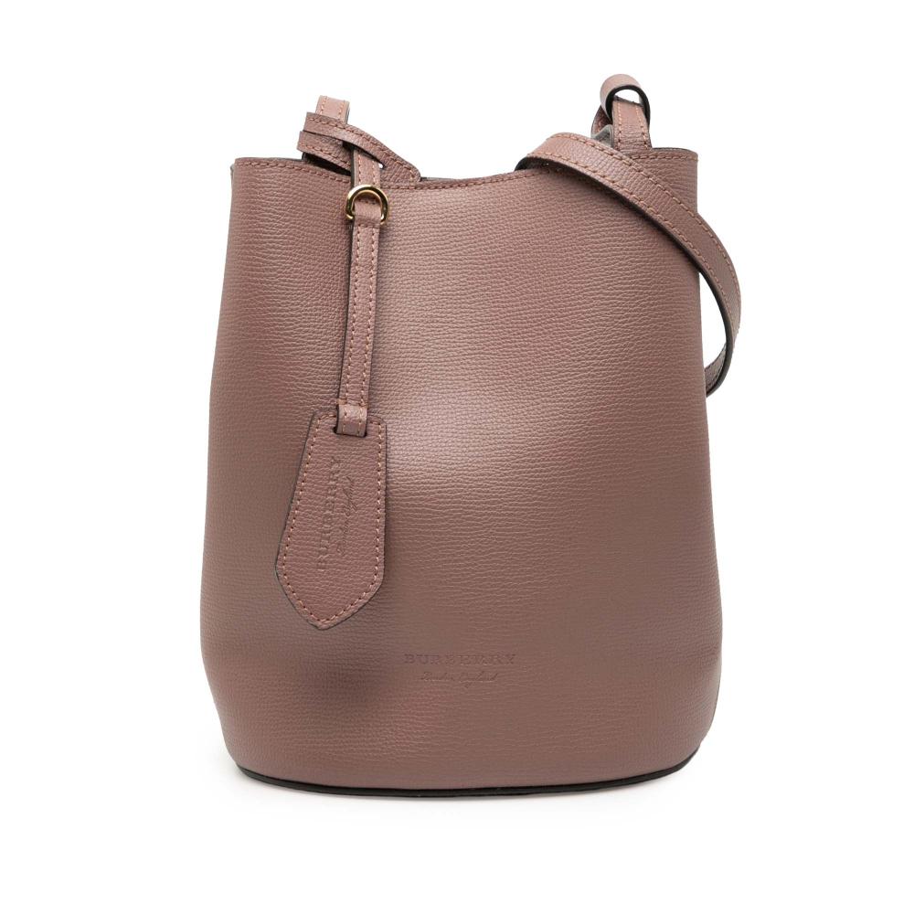 Burberry B Burberry Pink Rose Gold Calf Leather Lorne Bucket Bag Italy