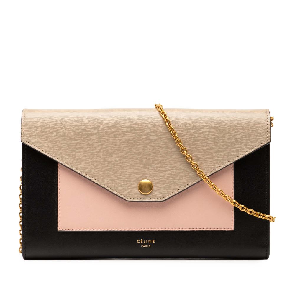 Celine AB Celine Black with Multi Calf Leather Tricolor Pocket Envelope Wallet On Chain Italy