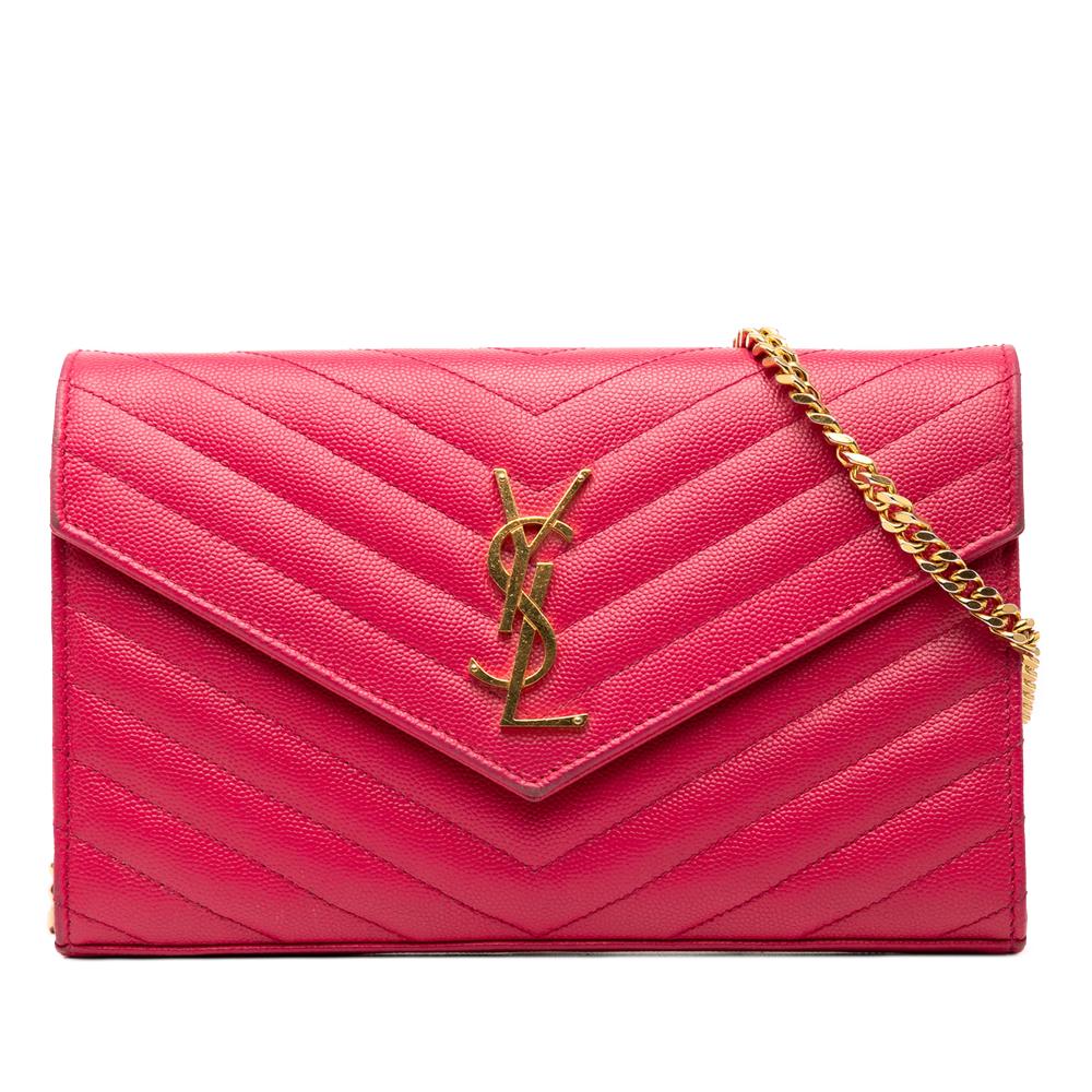 Saint Laurent B Saint Laurent Pink Dark Pink Calf Leather Grain De Poudre Classic Cassandre Chain Wallet Italy