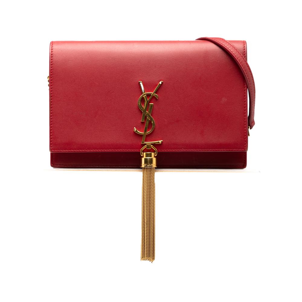 Saint Laurent B Saint Laurent Red Calf Leather Smooth skin Monogram Kate Tassel Wallet on Chain Italy