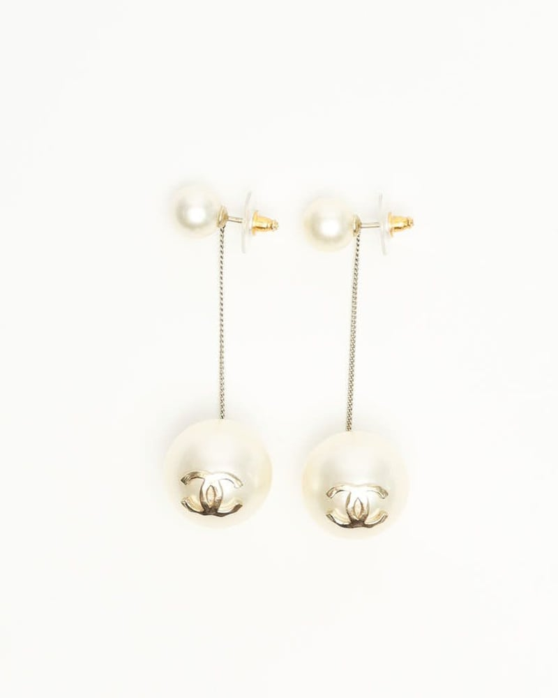 Chanel Coco Mark Dangling Pearl Earrings