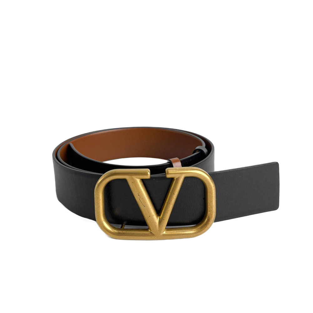 Valentino VLOGO Calfskin Leather Reversible Wide Belt 95/38 Black