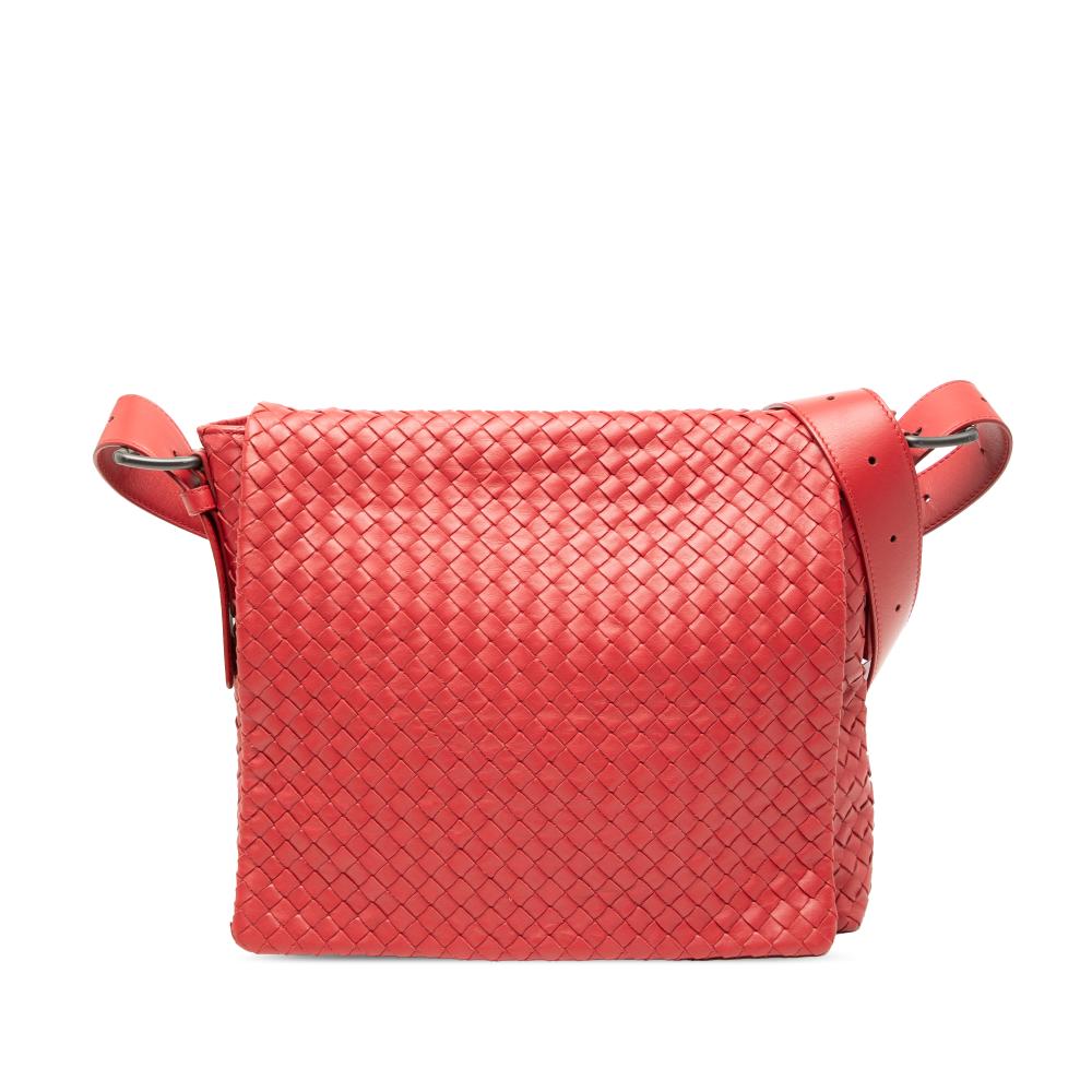 Bottega Veneta B Bottega Veneta Red Nappa Leather Leather Nappa Intrecciato Flap Crossbody Italy