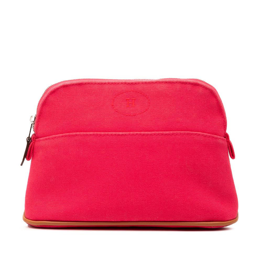 Hermès AB Hermès Pink Dark Pink Cotton Fabric Toile Bolide Trousse De Voyage Pouch PM France