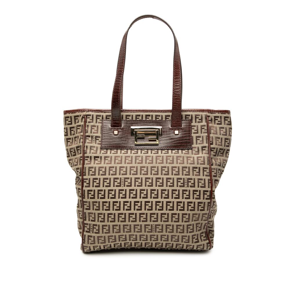 Fendi B Fendi Brown Canvas Fabric Zucchino Tote Italy