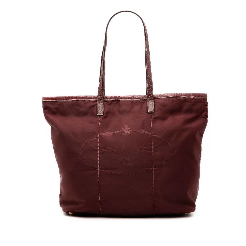Prada B Prada Red Burgundy Nylon Fabric Tessuto Canapa Logo Tote Italy