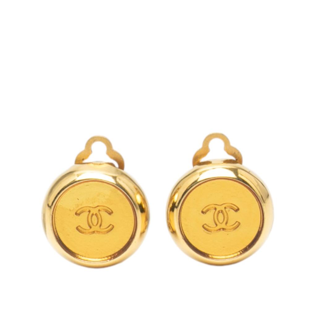 Chanel AB Chanel Gold Gold Plated Metal CC Round Clip On Earrings France