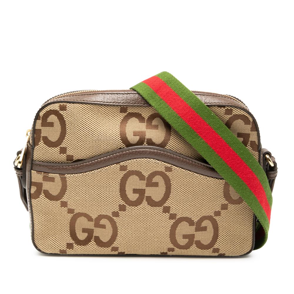 Gucci AB Gucci Brown Beige Canvas Fabric Jumbo GG Web Crossbody Italy
