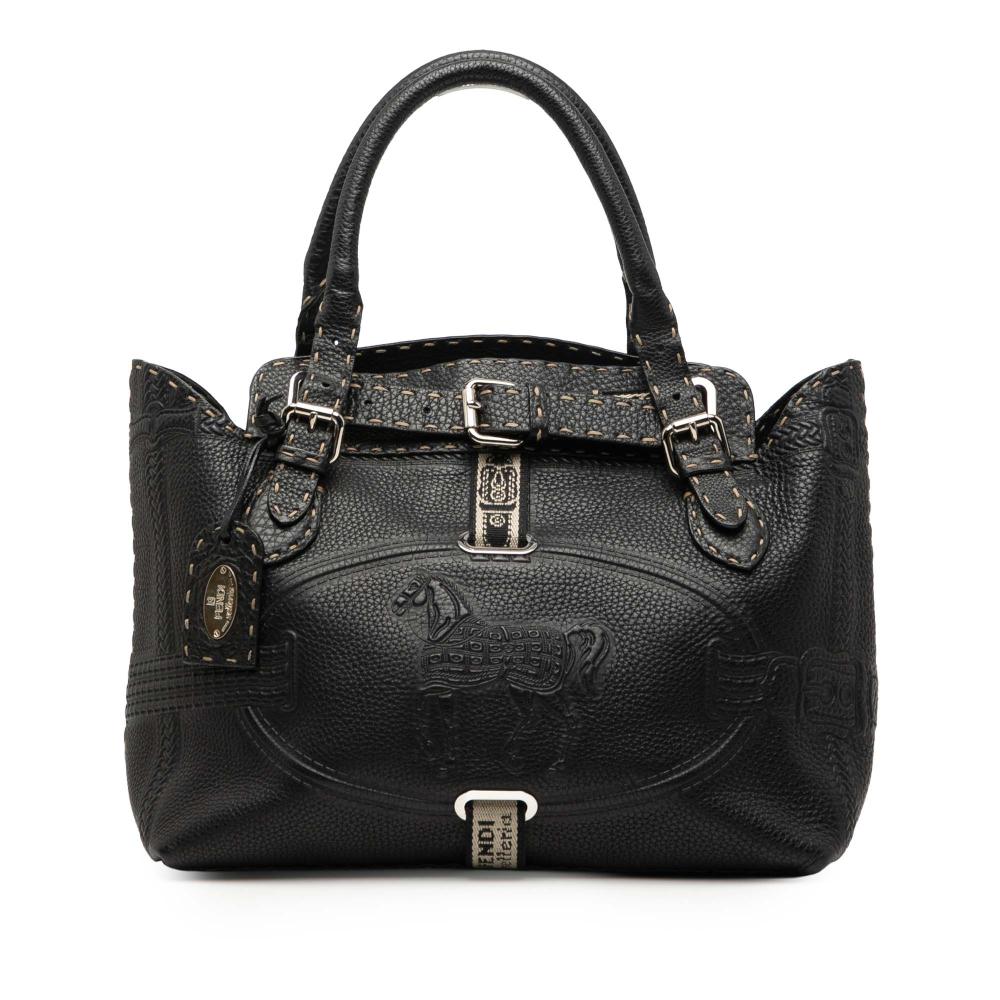 Fendi B Fendi Black Calf Leather Selleria Grand Borghese Handbag Italy