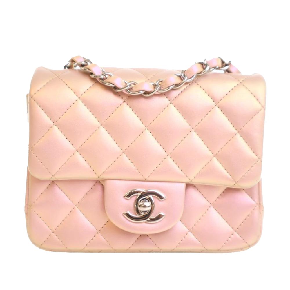 Chanel AB Chanel Pink Calf Leather Mini Square Classic Iridescent skin Single Flap Italy