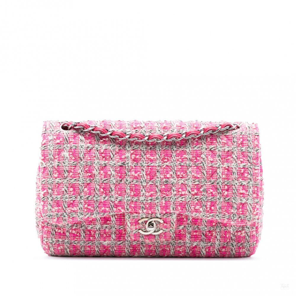 Chanel Classic Double Flap Jumbo Tweed Handbag Pink
