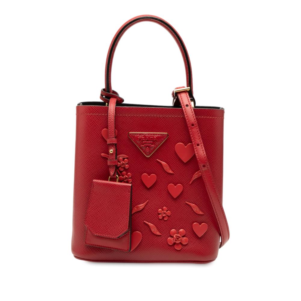 Prada B Prada Red Saffiano Leather Small Embellished Cuir Panier Satchel Italy