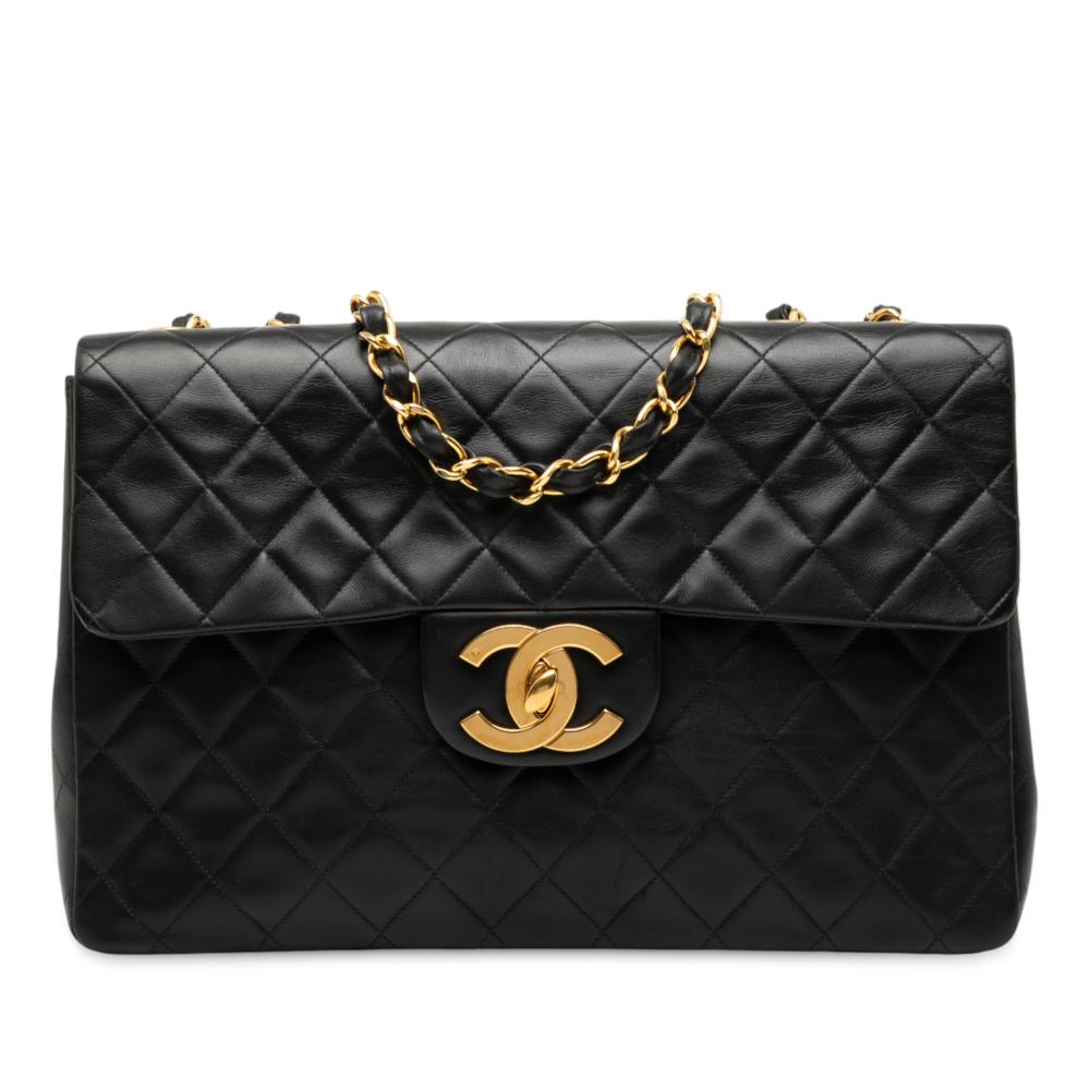 Chanel B Chanel Black Lambskin Leather Leather Maxi XL Classic Lambskin Single Flap France