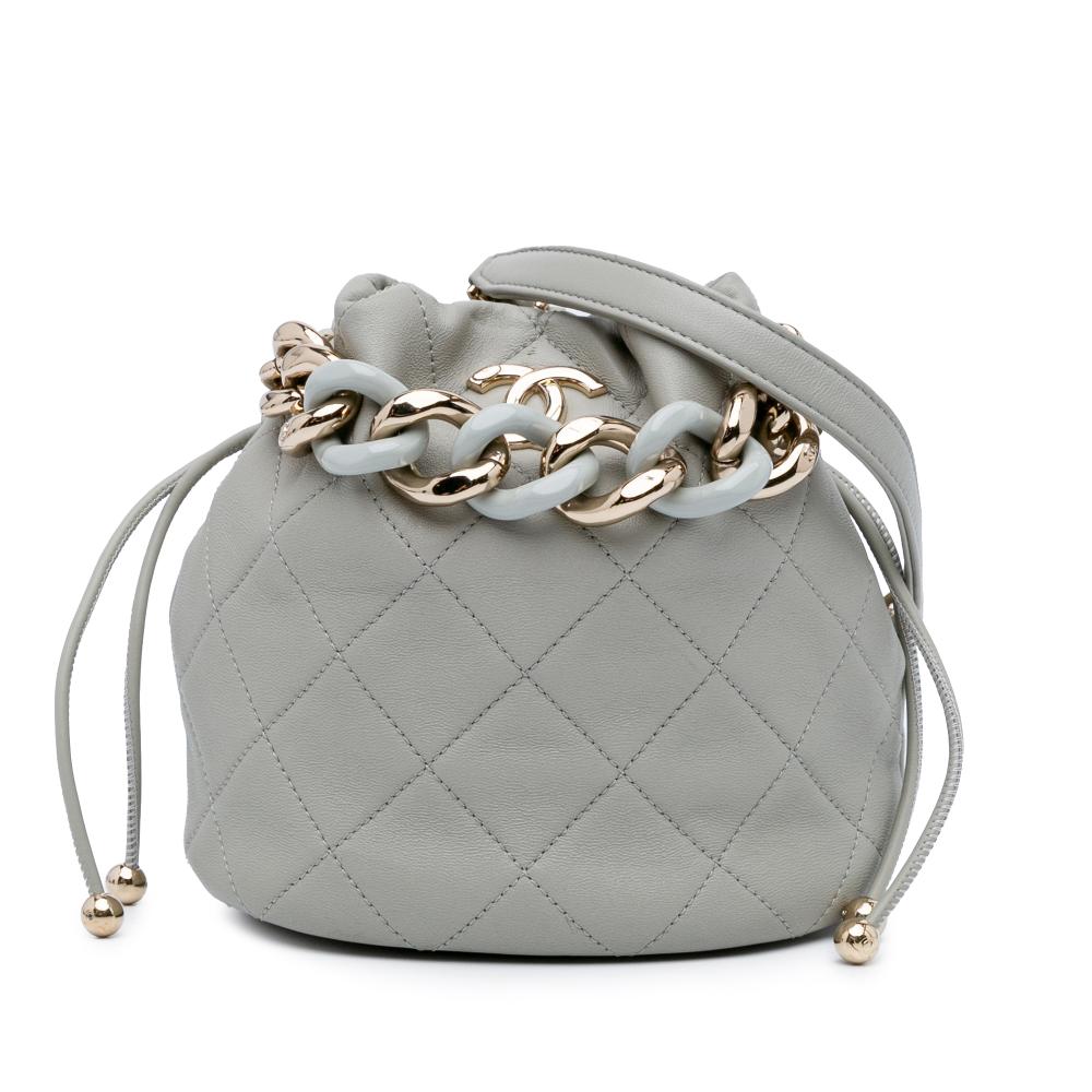 Chanel AB Chanel Gray Calf Leather CC Quilted skin Resin Bi-Color Chain Bucket Bag Italy