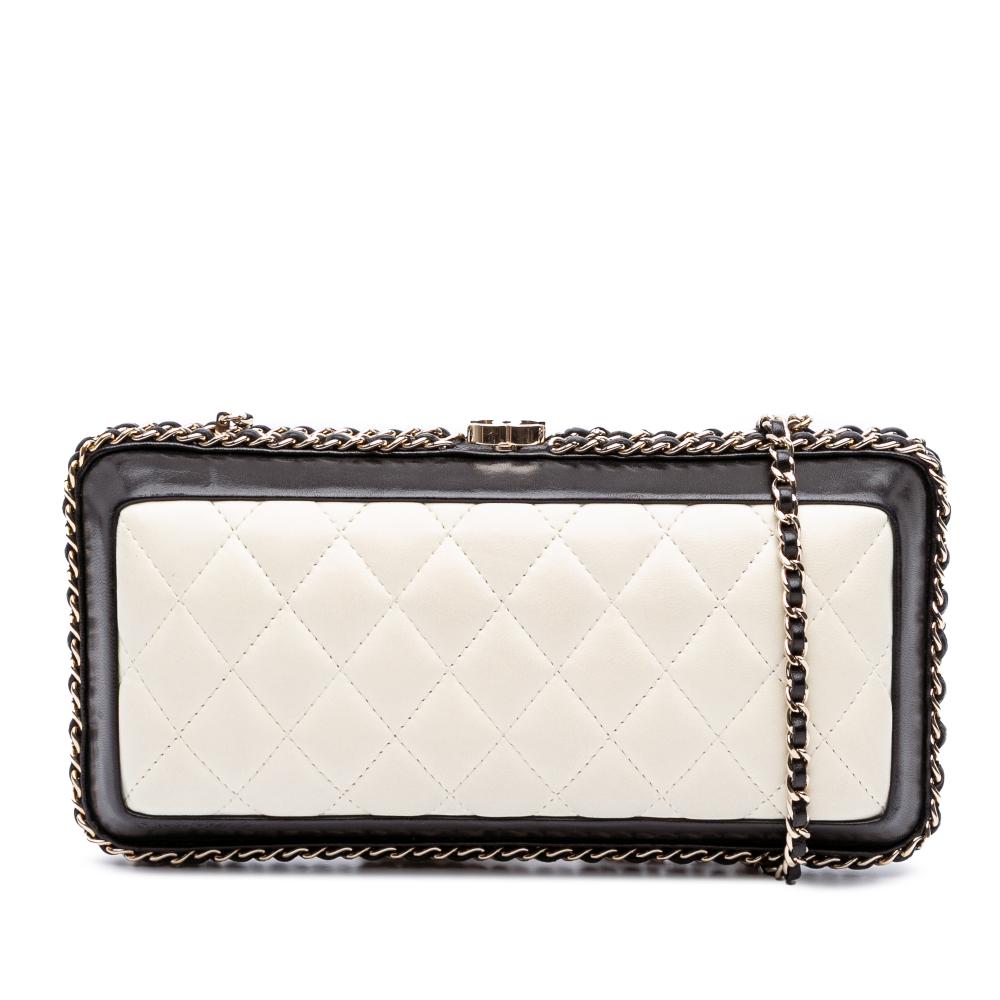 Chanel AB Chanel White Ivory Lambskin Leather Leather Bicolor Quilted Lambskin Chain Around Clutch Italy