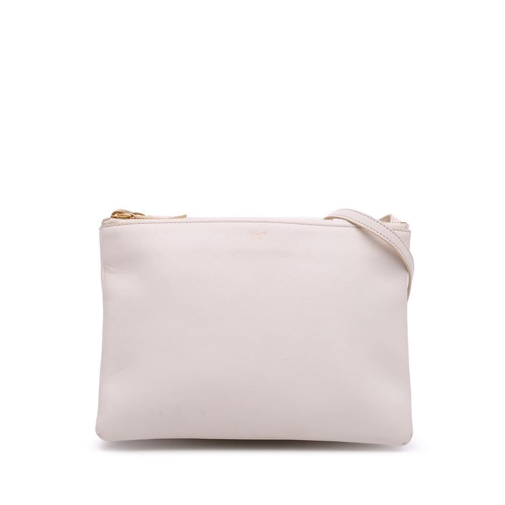 Celine B Celine White Off White Lambskin Leather Leather Large Lambskin Trio Crossbody Italy
