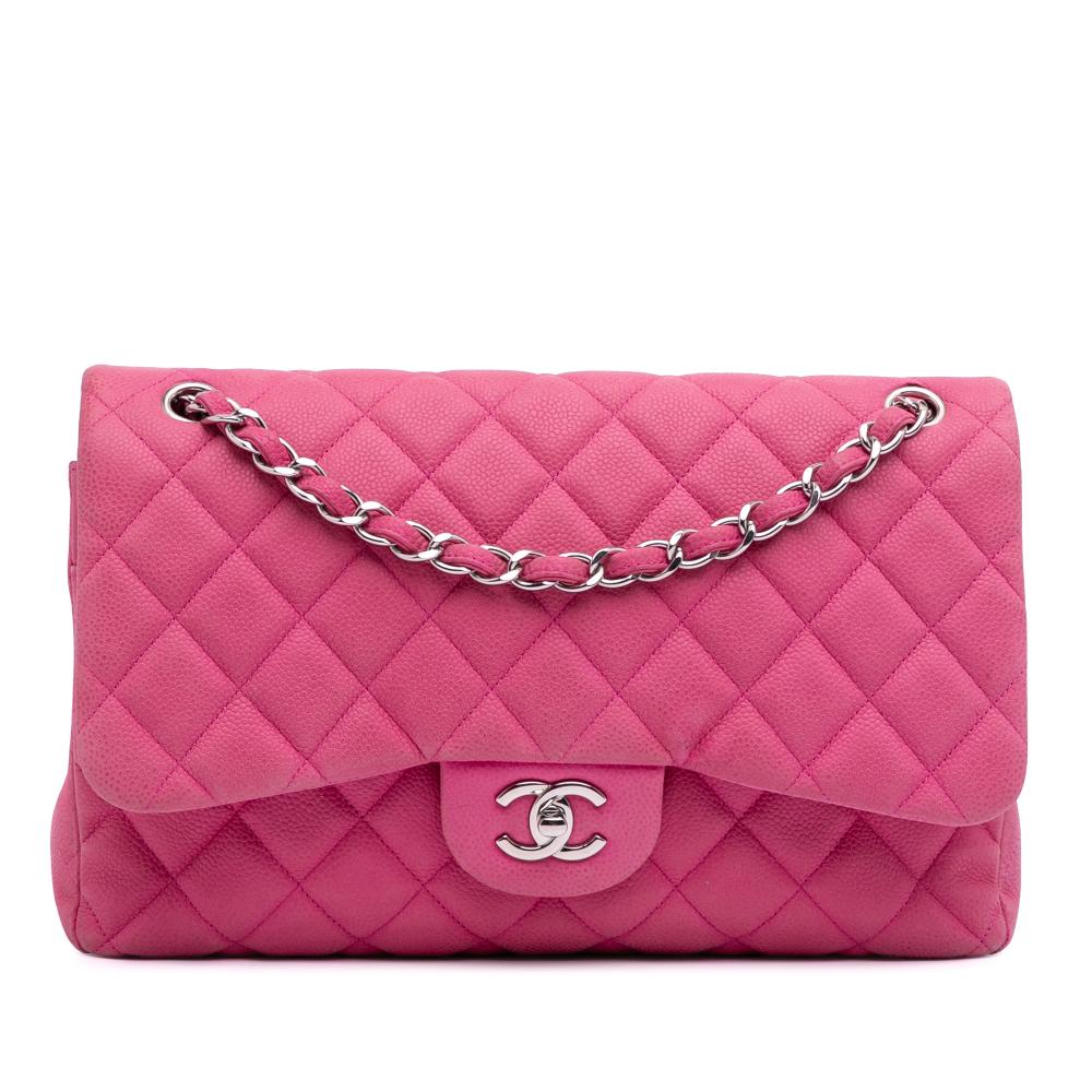 Chanel B Chanel Pink Hot Pink Caviar Leather Leather Jumbo Classic Caviar Double Flap France