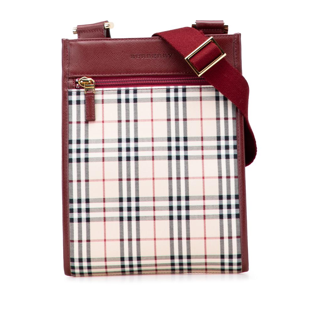 Burberry AB Burberry Brown Beige with Red Dark Red Canvas Fabric House Check Crossbody United Kingdom