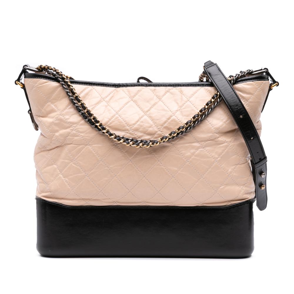 Chanel B Chanel Brown Beige with Black Calf Leather Large Aged skin Gabrielle Crossbody Italy