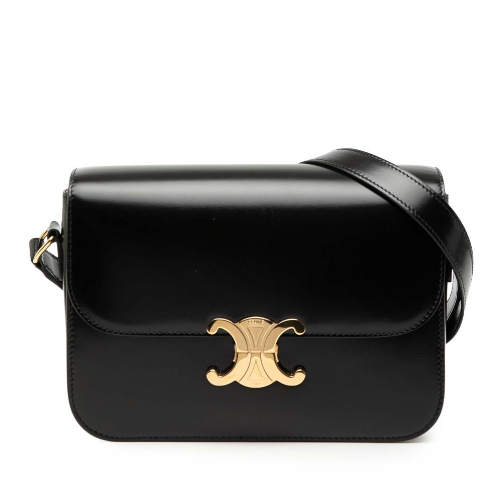 Celine B Celine Black Calf Leather Classique Shiny skin Triomphe Crossbody Italy