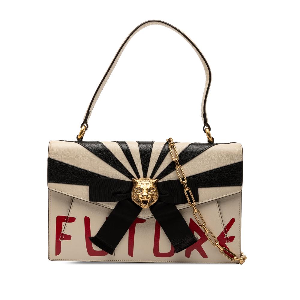 Gucci B Gucci Brown Light Beige Calf Leather Osiride Top Handle Flap Italy