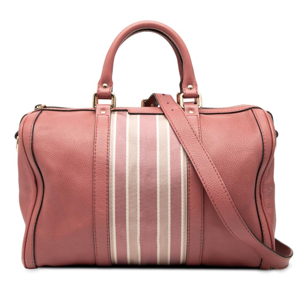 Gucci B Gucci Pink Calf Leather Medium skin Web Joy Boston Bag Italy