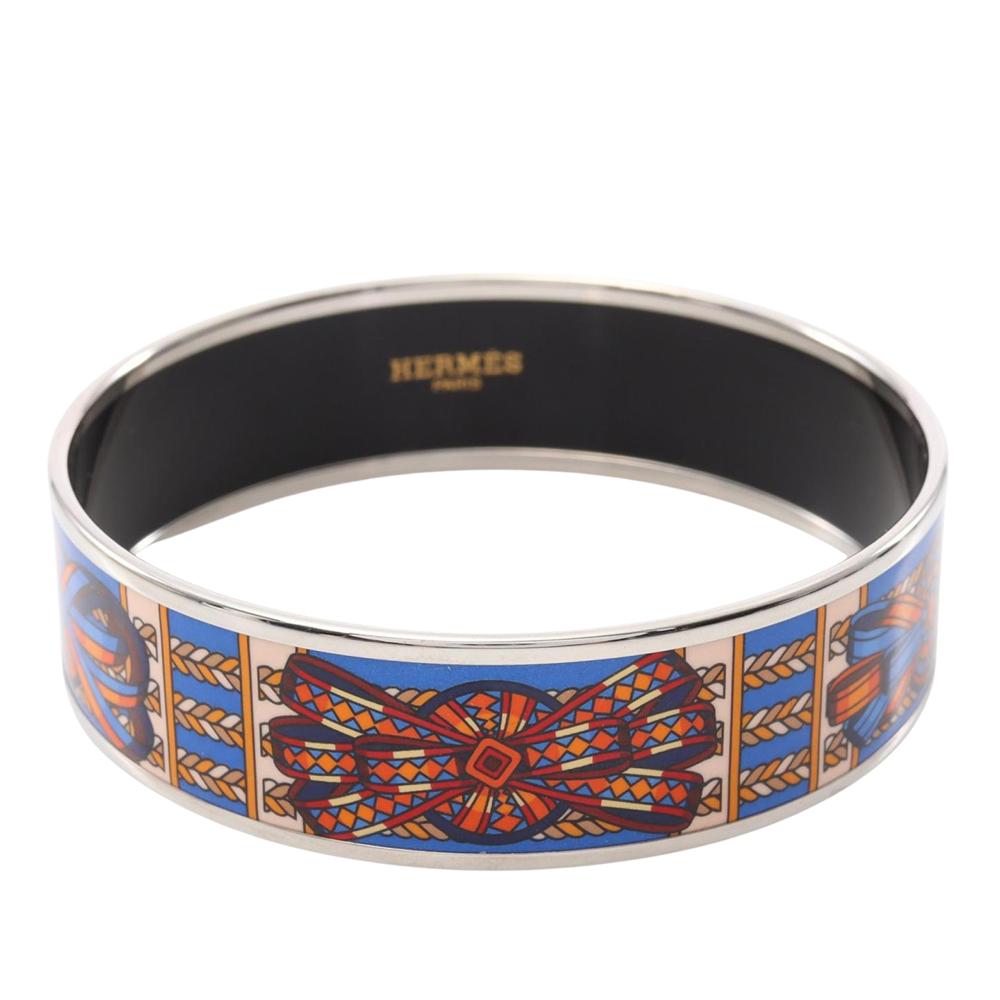 Hermès AB Hermès Blue with Silver Enamel Other Wide Sunburst Rubans de Cheval Bangle 70 France