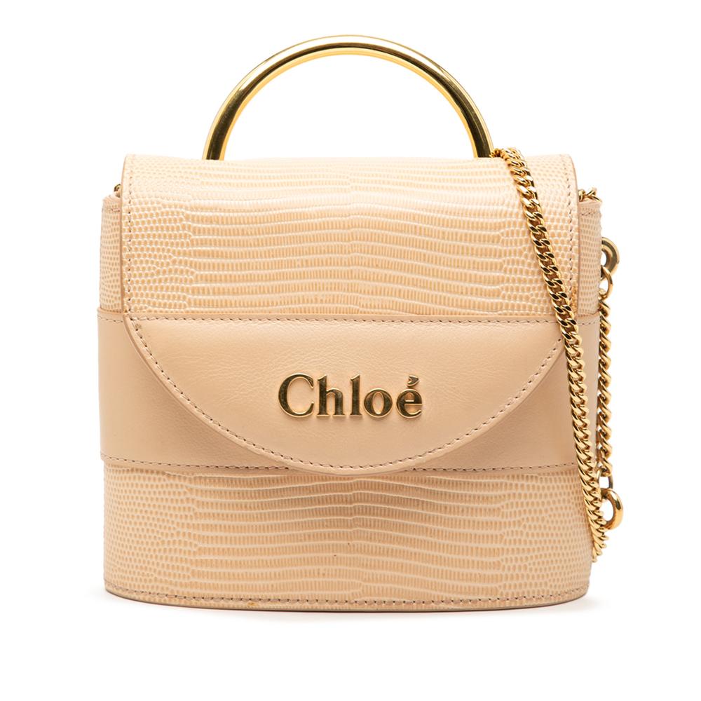 Chloé B Chloé Brown Beige Calf Leather Lizard Embossed Aby Lock Satchel Italy