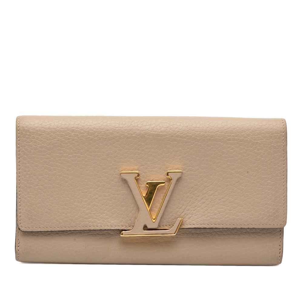 Louis Vuitton B Louis Vuitton Brown Beige Calf Leather Taurillon Capucines Wallet France
