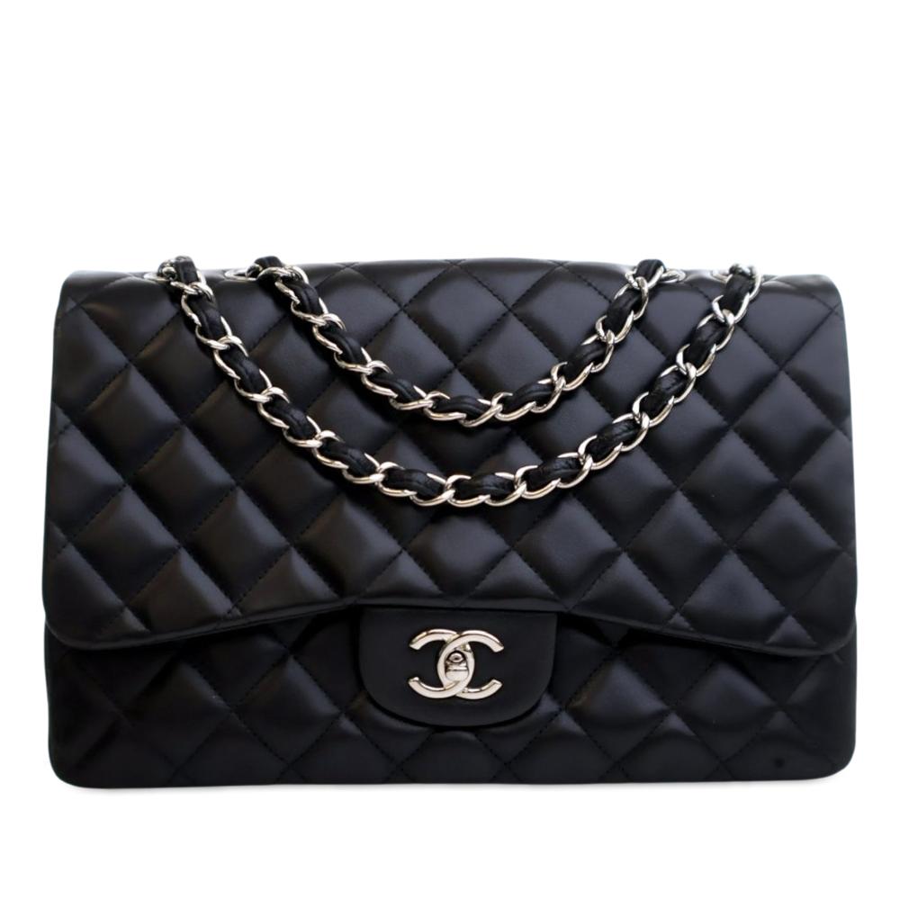 Chanel AB Chanel Black Lambskin Leather Leather Jumbo Classic Lambskin Single Flap France
