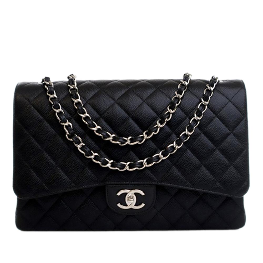 Chanel AB Chanel Black Caviar Leather Leather Maxi Classic Caviar Double Flap France