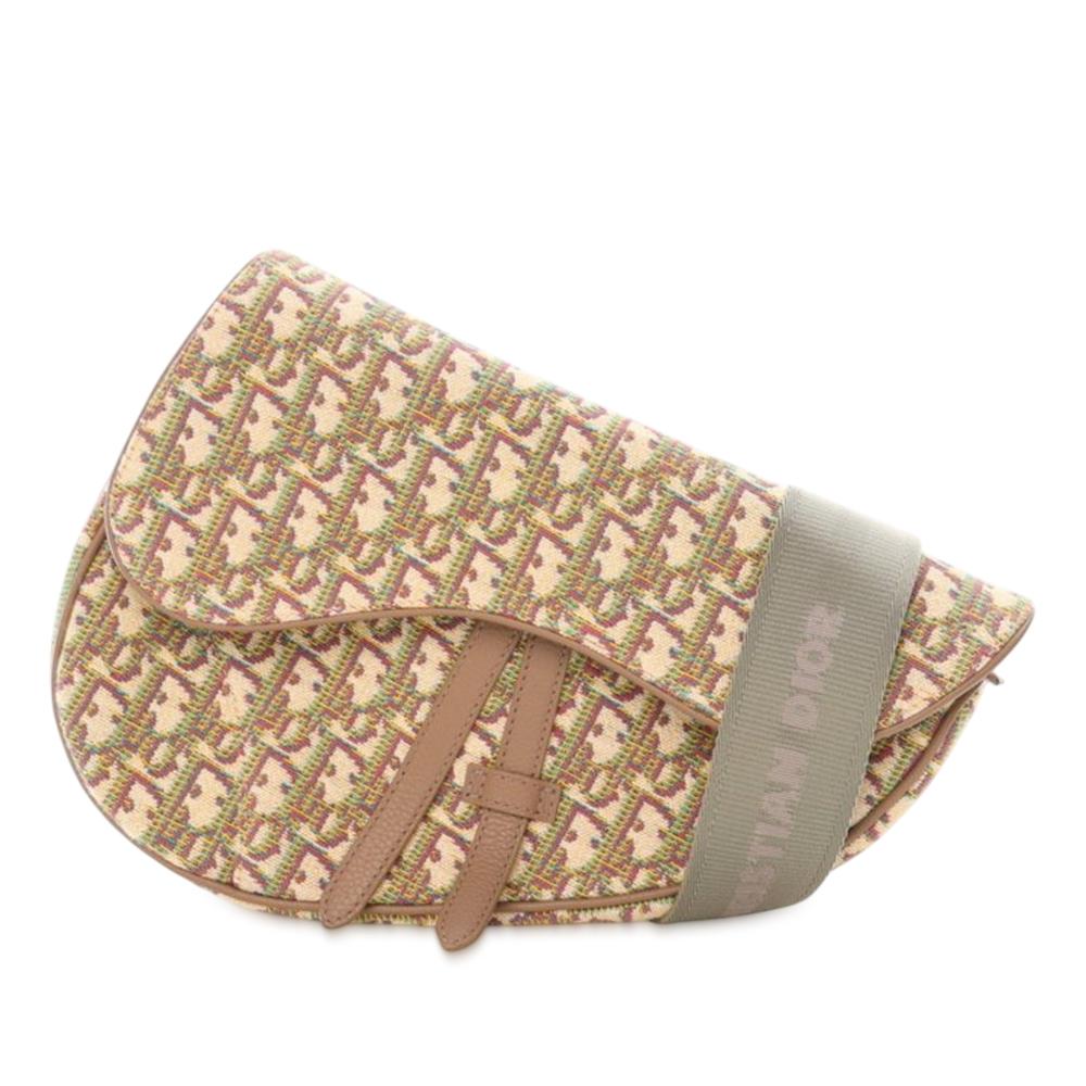 Christian Dior AB Dior Brown Beige Canvas Fabric Multicolor Oblique Saddle Crossbody Italy