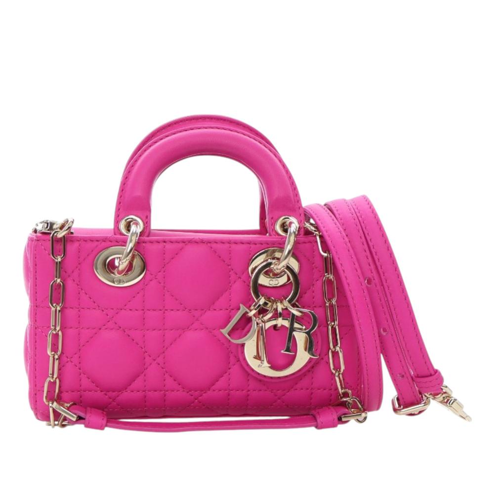 Christian Dior AB Dior Pink Hot Pink Lambskin Leather Leather Micro Lambskin Cannage Lady D Joy Italy