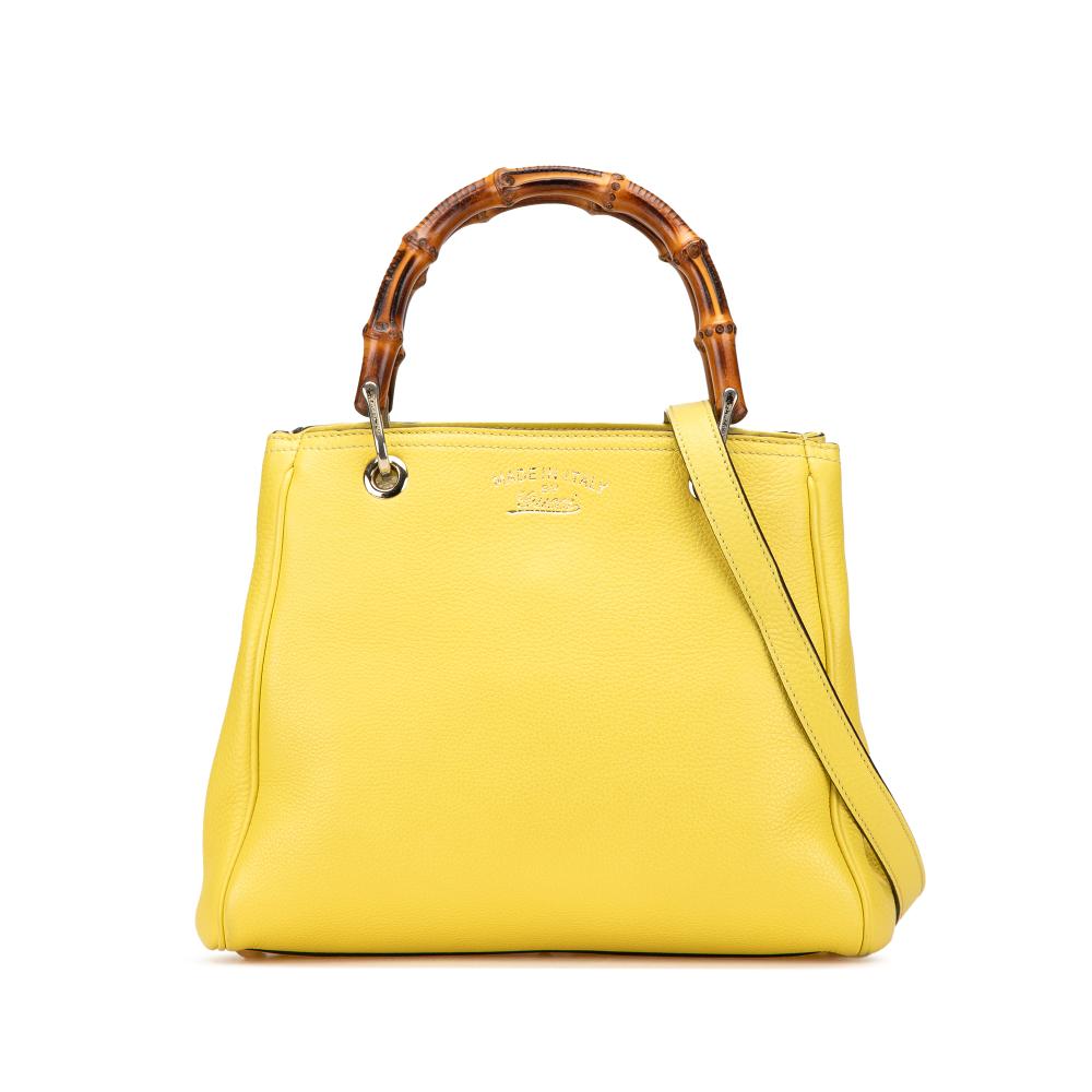 Gucci B Gucci Yellow Calf Leather Small skin Bamboo Shopper Satchel Italy