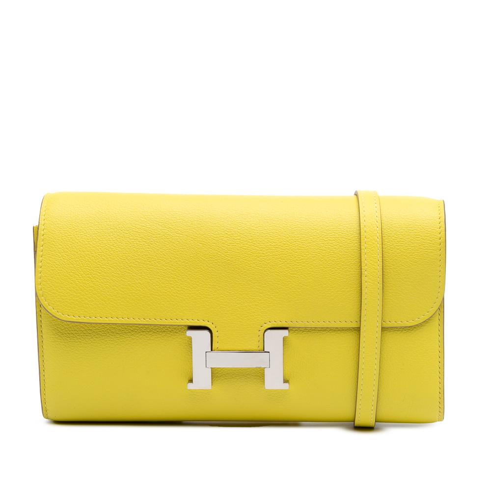 Hermès AB Hermès Yellow Neon Yellow Calf Leather Evercolor Constance Wallet To Go France