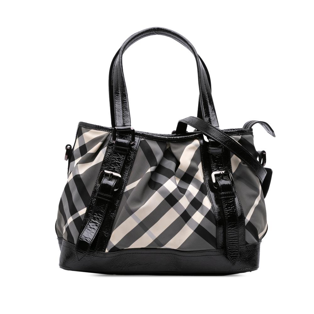 Burberry B Burberry Gray with Black Nylon Fabric Beat Check Lowry Satchel Italy
