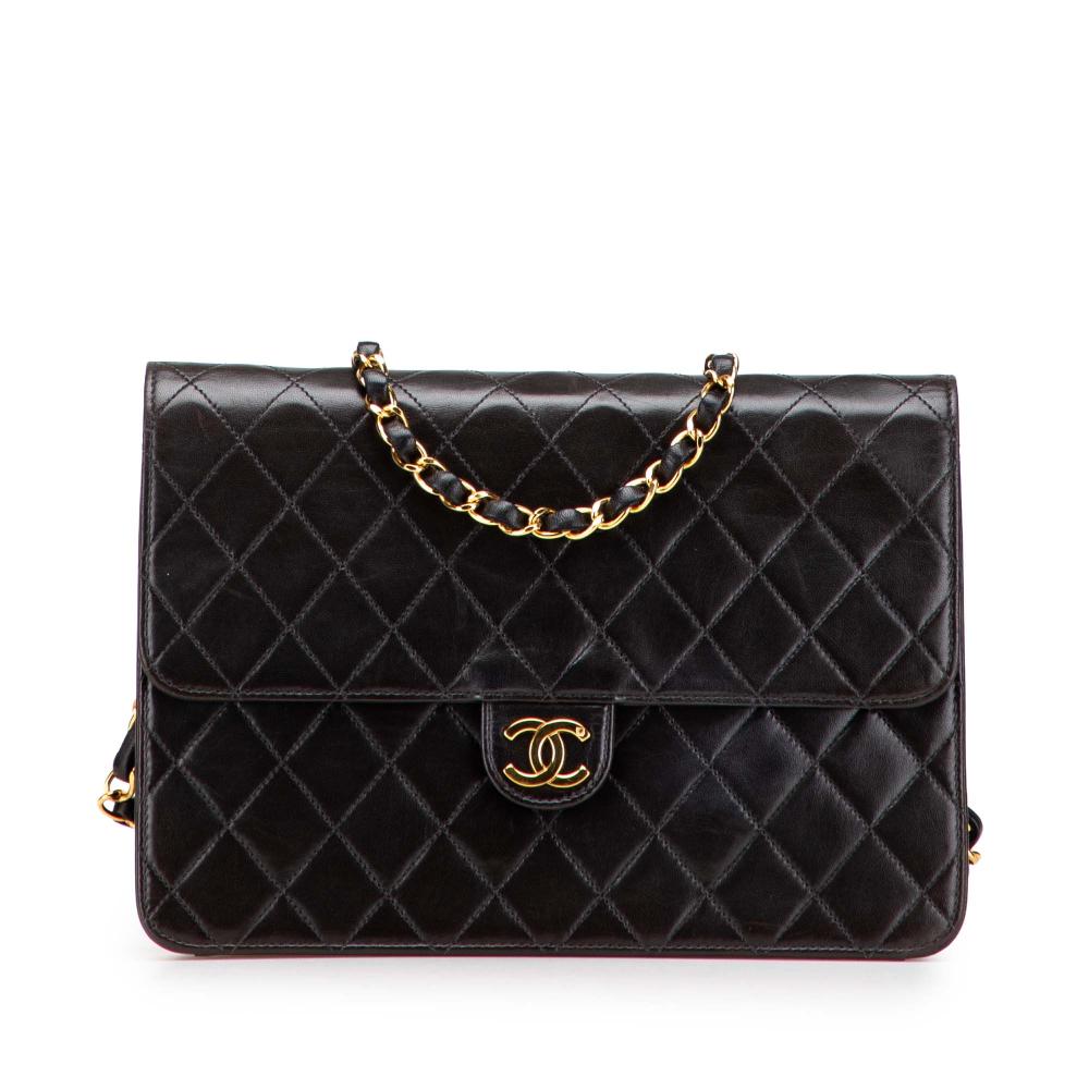 Chanel B Chanel Black Lambskin Leather Leather Medium CC Quilted Lambskin Single Flap France