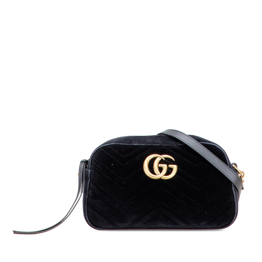 Gucci B Gucci Black Velvet Fabric Small GG Marmont Matelasse Crossbody Italy