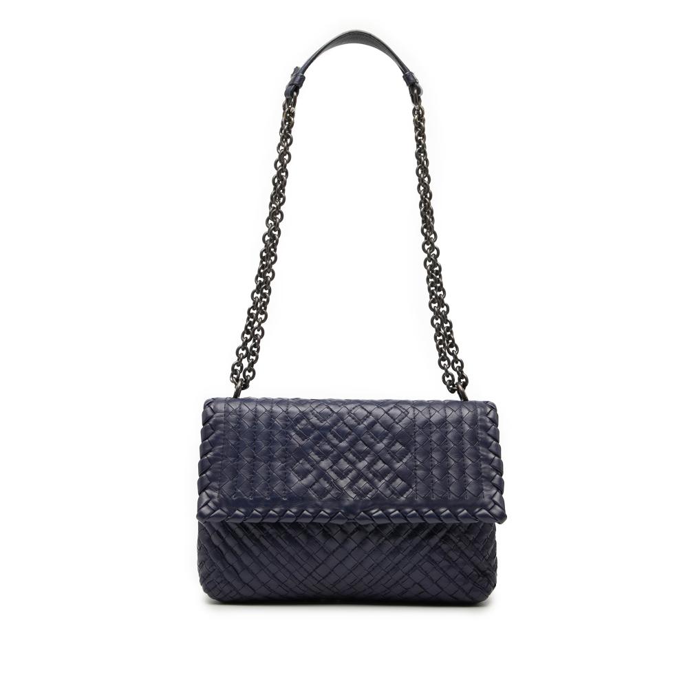 Bottega Veneta Blue Small Nappa Intrecciato Stitched Olimpia Shoulder Bag Italy