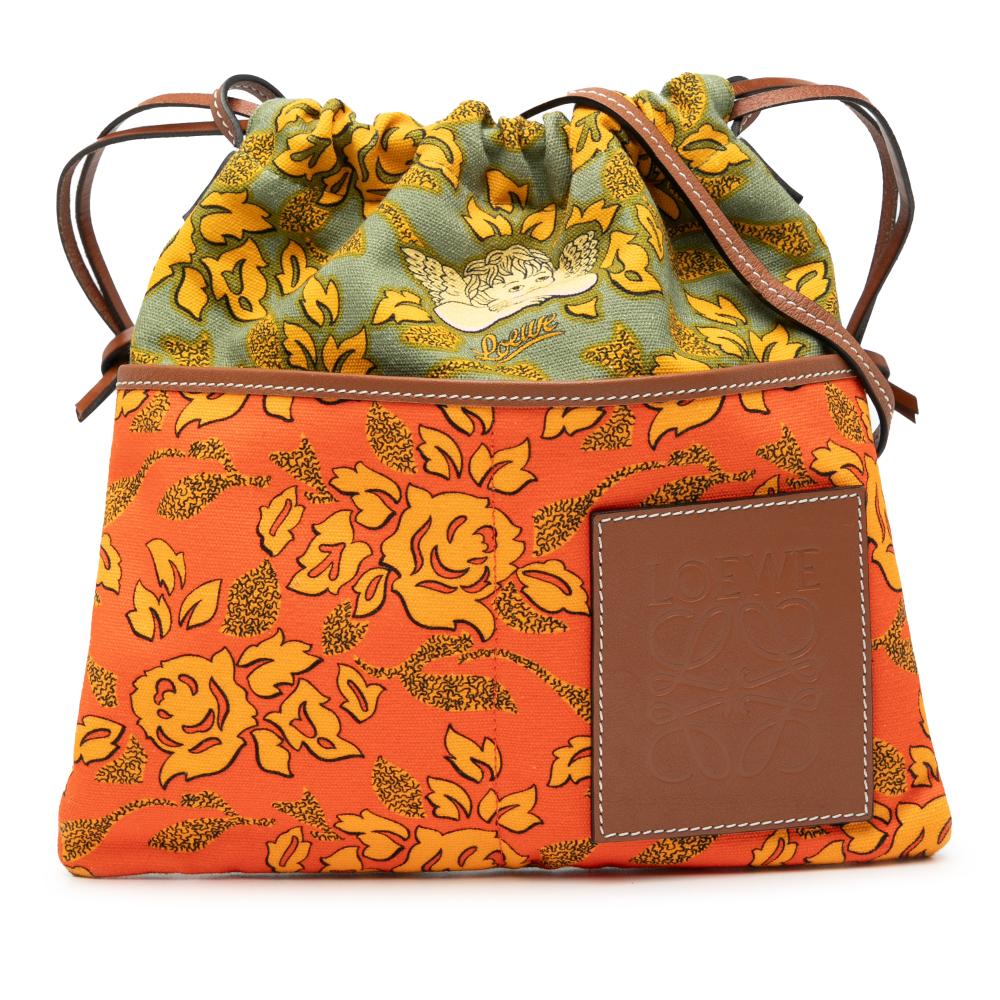 Loewe B LOEWE Orange Canvas Fabric Paulas Ibiza Angel Drawstring Crossbody Spain