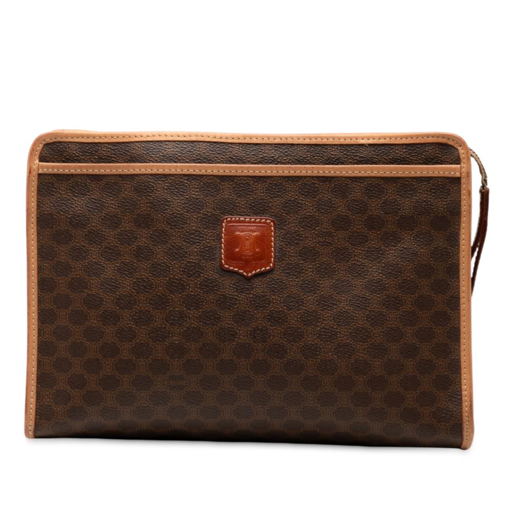 Celine B Celine Brown Coated Canvas Fabric Macadam Clutch Italy