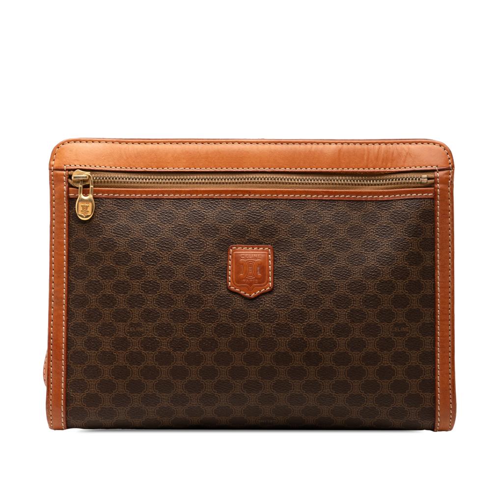 Celine B Celine Brown Coated Canvas Fabric Macadam Clutch Italy