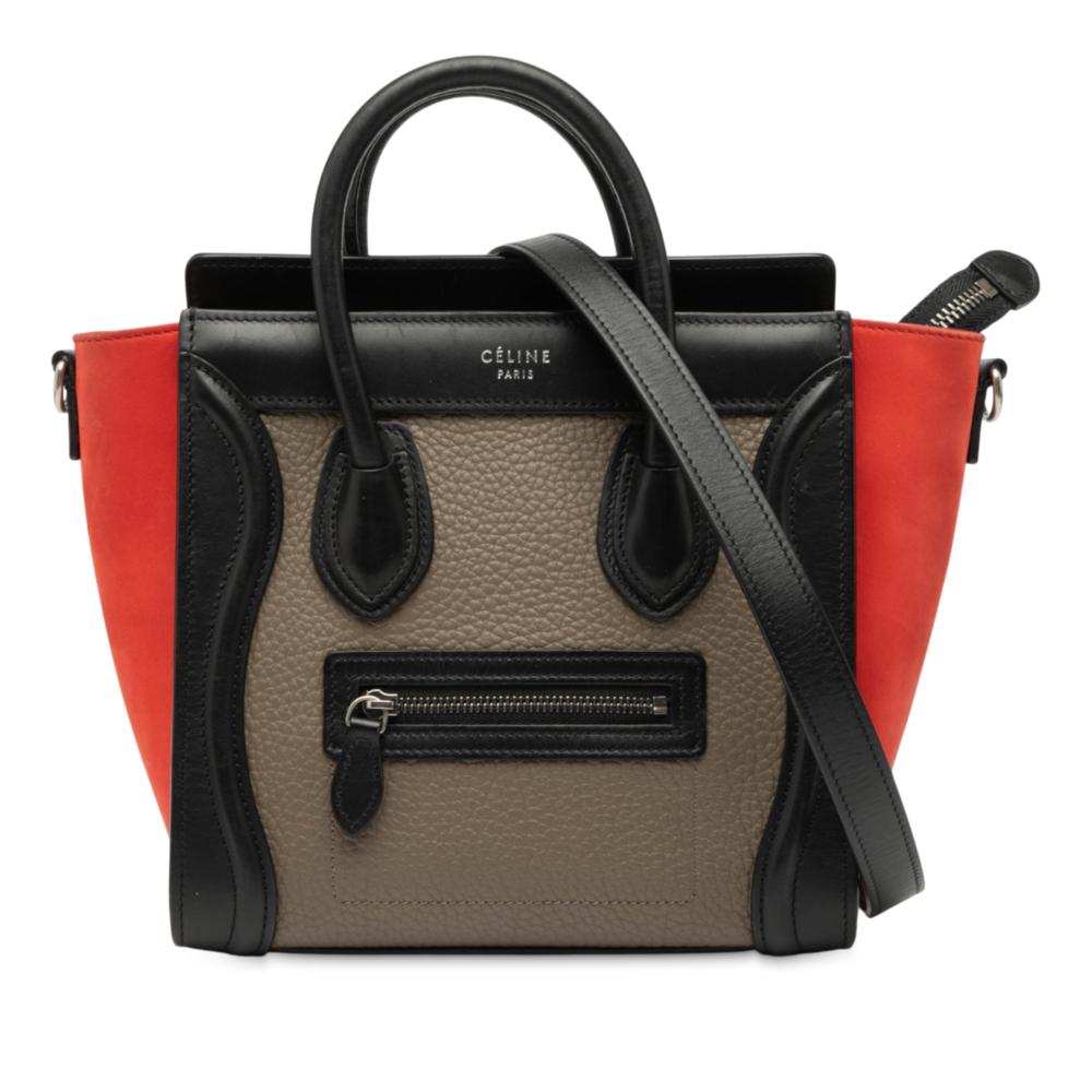Celine B Celine Brown Taupe Calf Leather Nano Tricolor Nubuck and Drummed skin Luggage Tote Italy