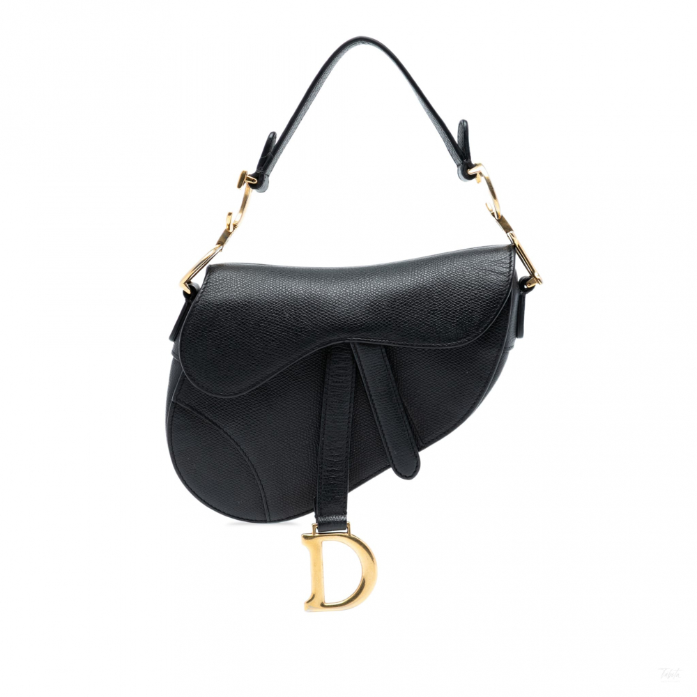Christian Dior Saddle Mini Grained Calfskin Leather No Strap Handbag Black