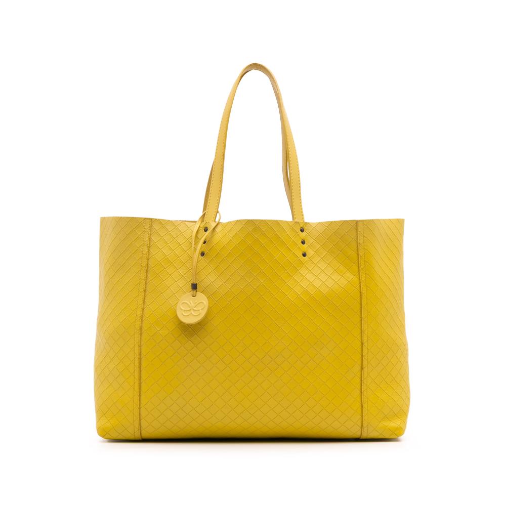 Bottega Veneta B Bottega Veneta Yellow Calf Leather Intrecciomirage Tote Italy