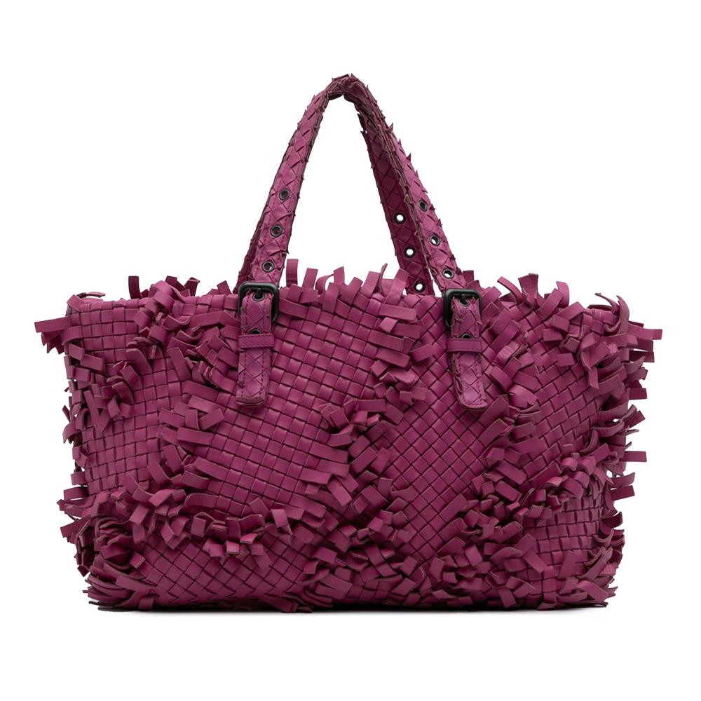 Bottega Veneta Purple Nappa Intrecciato Patchwork Lido Fringe Tote Italy