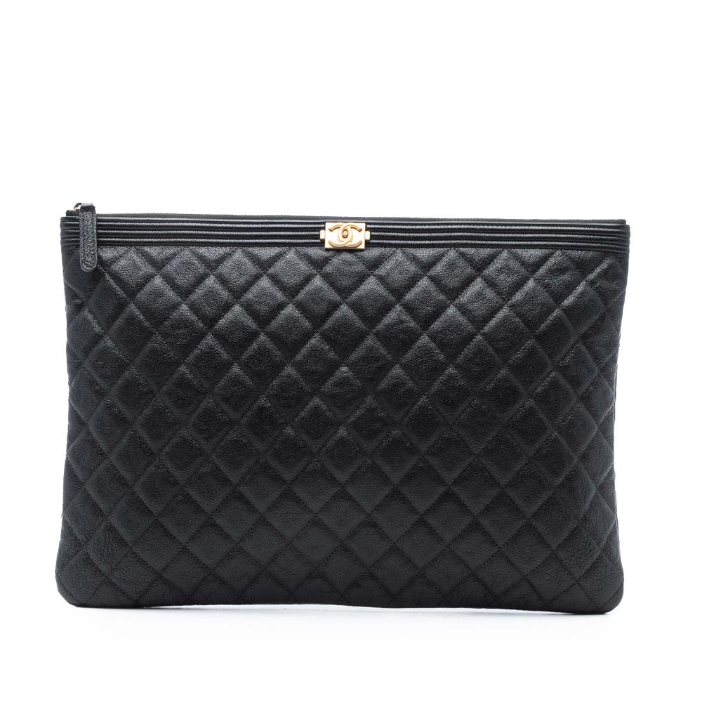 Chanel AB Chanel Black Caviar Leather Leather Large Quilted Caviar Boy O Case Clutch Italy