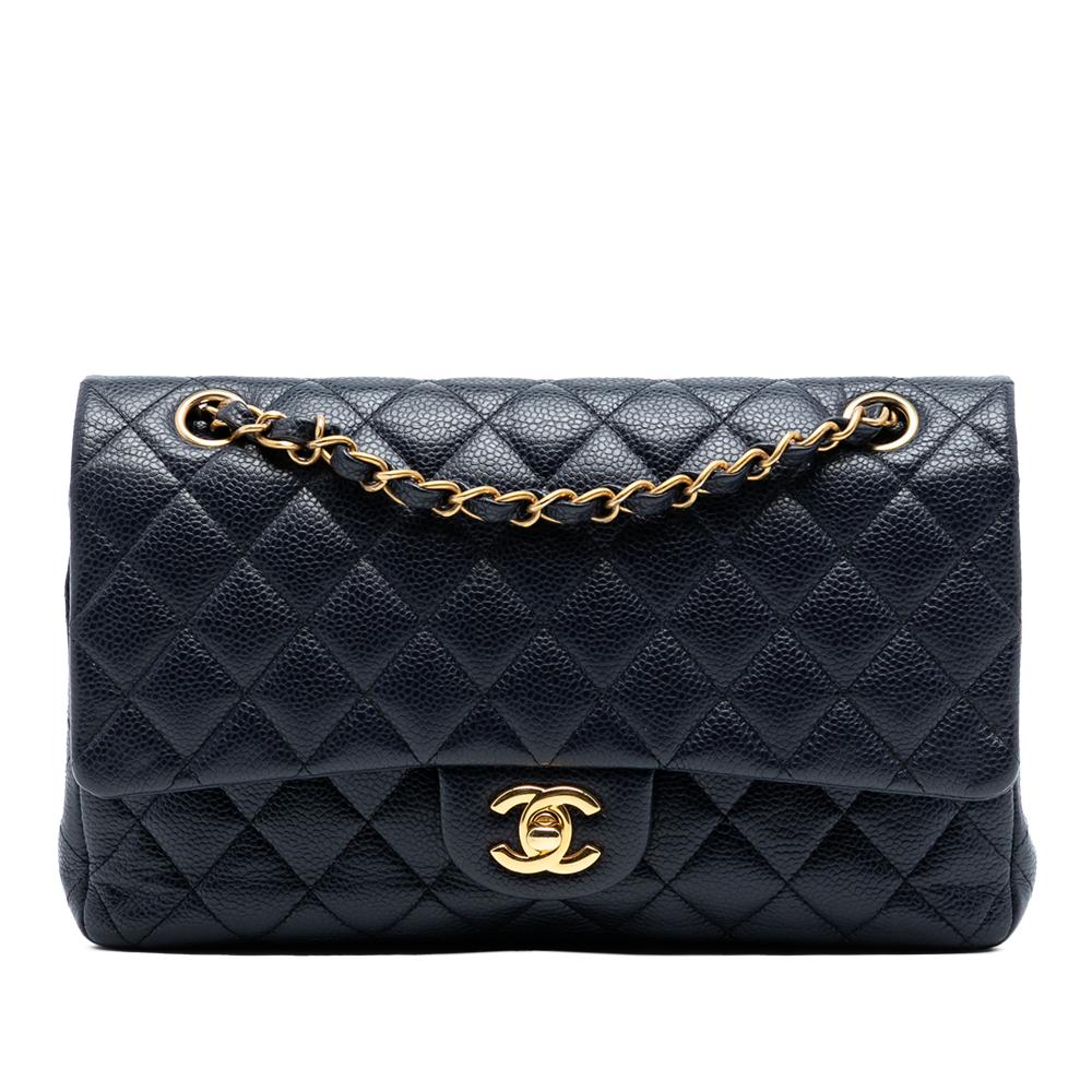Chanel B Chanel Blue Navy Caviar Leather Leather Medium Classic Caviar Double Flap France
