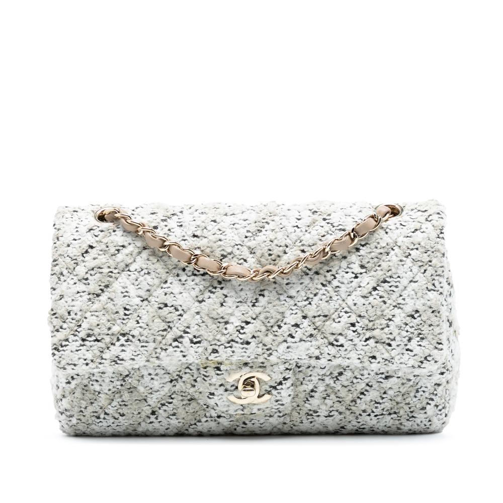 Chanel AB Chanel White Tweed Fabric Medium Classic Double Flap France