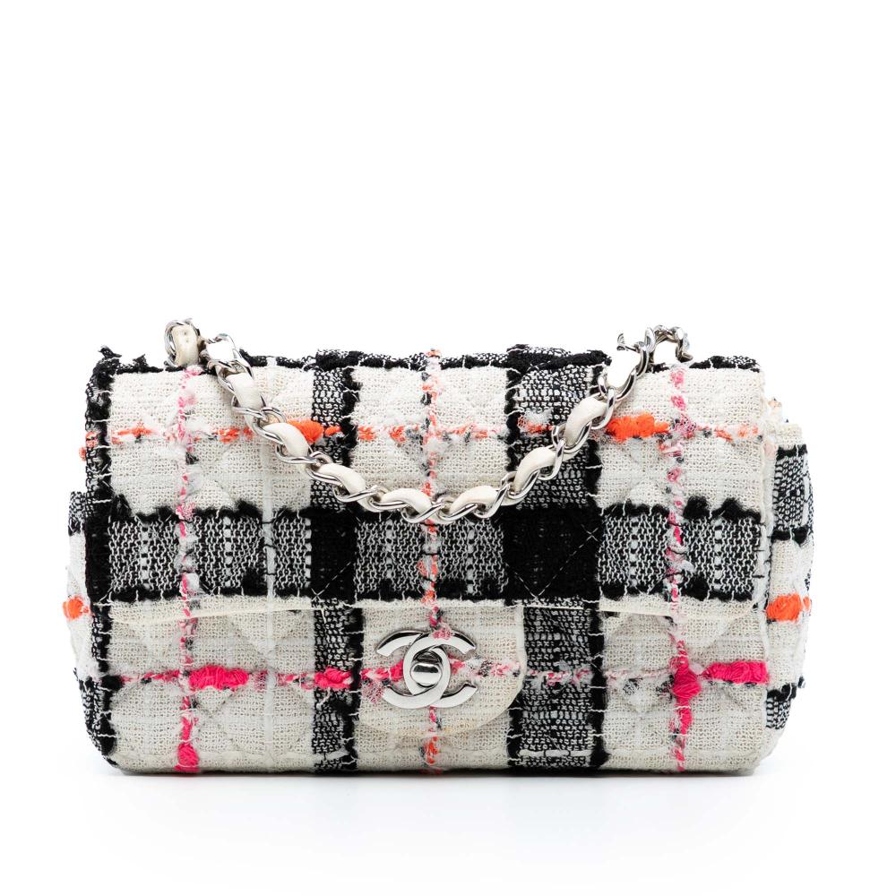 Chanel B Chanel White with Multi Tweed Fabric Mini Rectangular Classic Check Single Flap France